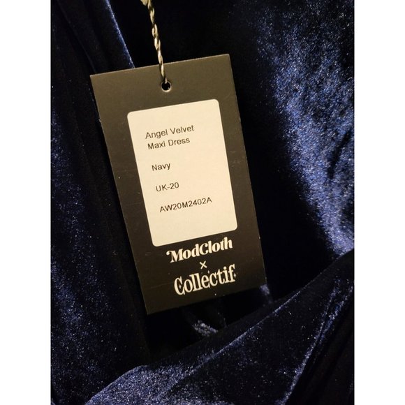 New Modcloth X Collectif Angel Navy Blue Velvet Maxi Dress Sleeveless Slit Sz 16 - Picture 8 of 9